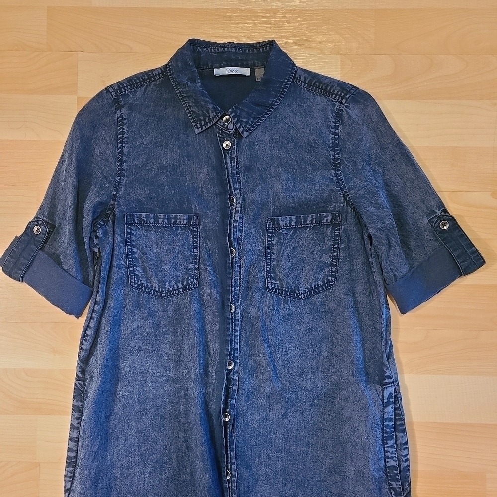 Dex Acid Wash Denim Chambray Mini Dress XSmall - Picture 3 of 12